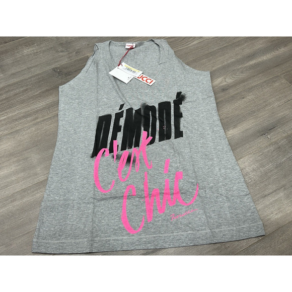 NWT FIORUCCI Gray Printed Demode Cest Chic Graphic Tank Top Spray Paint Size L - Picture 1 of 9